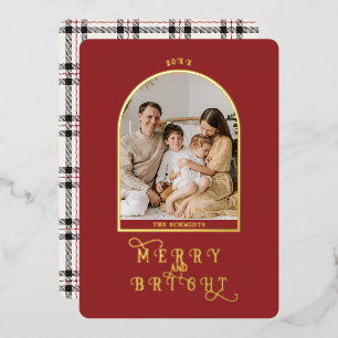 Elegante einfache goldene Arch-Familienfoto mit ro Folien Feiertagskarte