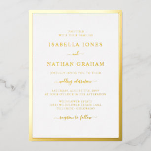 Elegante einfache goldene Hochzeitsfolien-Einladun Folieneinladung