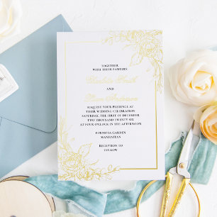 Elegante einfache goldfoliengeprägte Blumenhochzei Folieneinladung