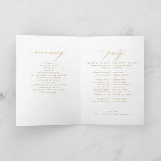 Elegante, einfache Goldkalligraphie-Hochzeitsfeier Programm (Innenseite)