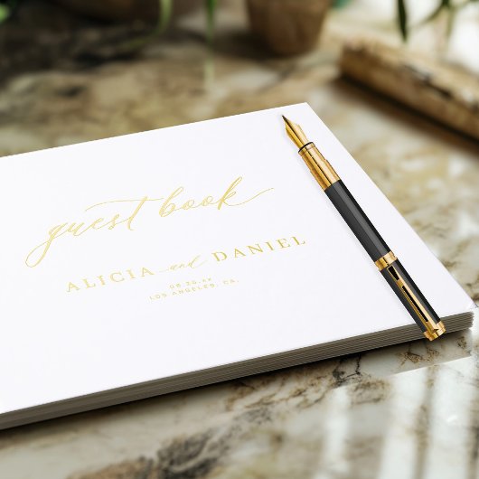 Elegante einfache Goldkalligraphie minimalistische Gästebuch