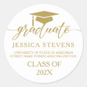 Elegante einfache Goldskriptkalligrafie auf Weiß Runder Aufkleber (Vorderseite)