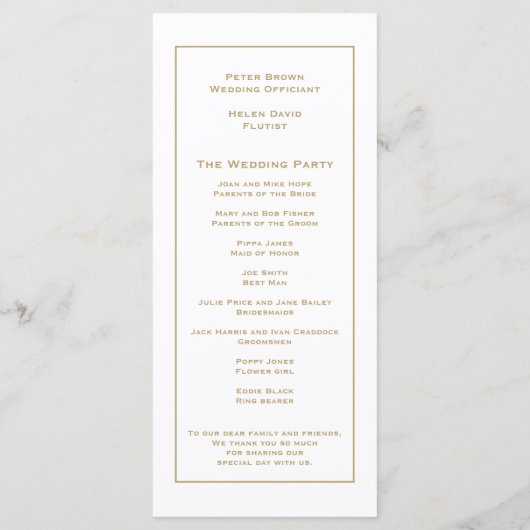 Elegante einfache Goldtypografie und Frame Wedding Programm (Rückseite)