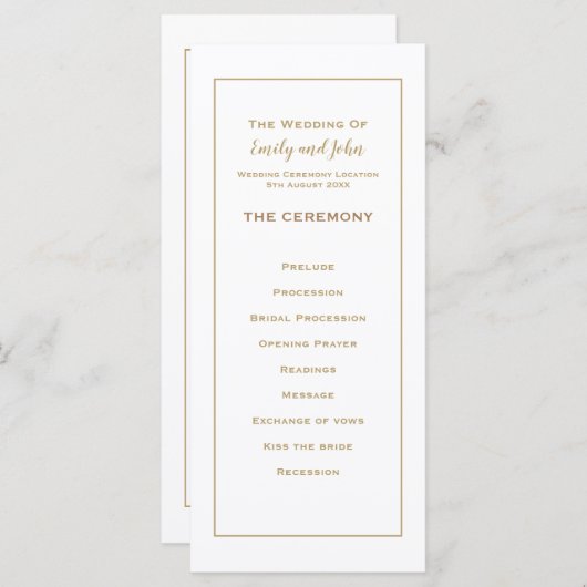 Elegante einfache Goldtypografie und Frame Wedding Programm (Vorne/Hinten)