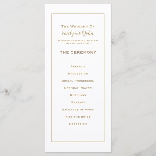 Elegante einfache Goldtypografie und Frame Wedding Programm (Vorderseite)