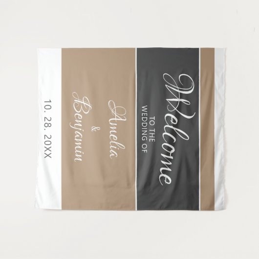 Elegante einfache, graue Beige Script Wedding Will Wandteppich (Vorderseite (Horizontal))