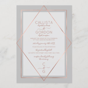 Elegante Einfache graue Rose Gold Geo Border Weddi Einladung