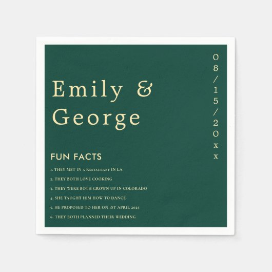 Elegante einfache grüne Gold Moderne Fun Fakten Ho Serviette (Vorderseite)