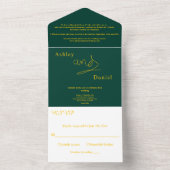 Elegante einfache grüne und goldene Hochzeit All In One Einladung (Innen Boden)