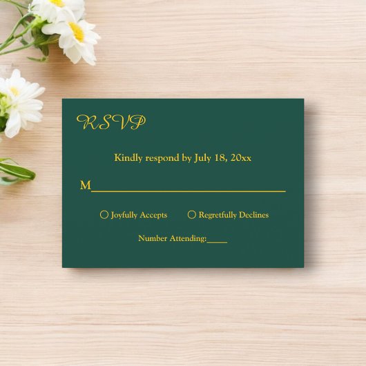Elegante einfache grüne und goldene Hochzeit mit m RSVP Karte