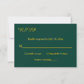Elegante einfache grüne und goldene Hochzeit mit m RSVP Karte (Vorderseite)