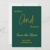 Elegante einfache grüne und goldene Hochzeit mit m Save The Date (Vorderseite)