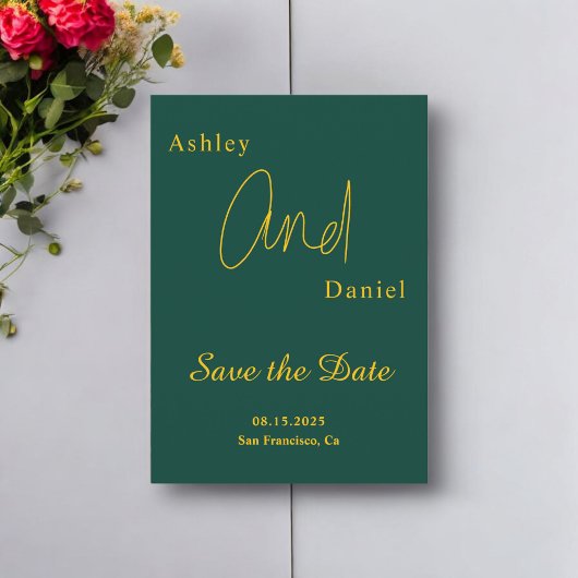 Elegante einfache grüne und goldene Hochzeit mit m Save The Date