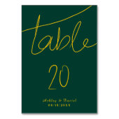 Elegante einfache grüne und goldene Hochzeit mit m Tischnummer (Vorderseite)