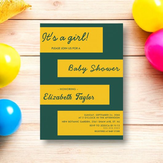 Elegante, einfache grüne und goldene moderne Babyd Einladung