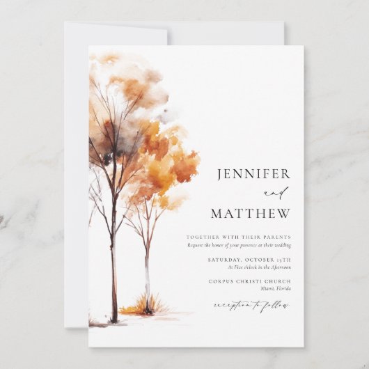 Elegante Einfache Hochzeit im Herbst Einladung (Vorderseite)