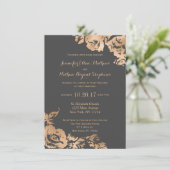 Elegante, einfache Hochzeit in Gold Gray Floral Einladung (Stehend Vorderseite)