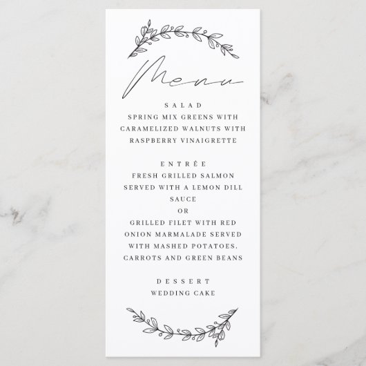 Elegante, einfache Hochzeit mit botanischer Blüte Menükarte (Vorderseite)