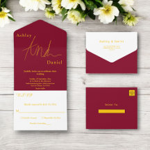 Elegante einfache Hochzeit mit Burgund und Gold Lu