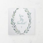 Elegante, einfache Hochzeit mit grünem Blumenkreid Dreifach Gefaltete Einladung (Cover)
