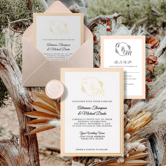 Elegante einfache Hochzeit mit modernem Rosa Gold Folieneinladung