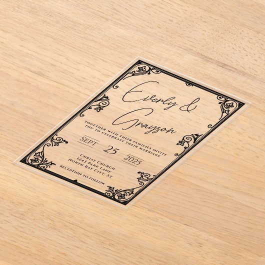 Elegante, einfache Hochzeit mit Viktorianischer Bl Acryleinladungen (Ablage )