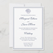 Elegante, einfache Hochzeit mit weißer und blauer Einladung (Vorderseite)