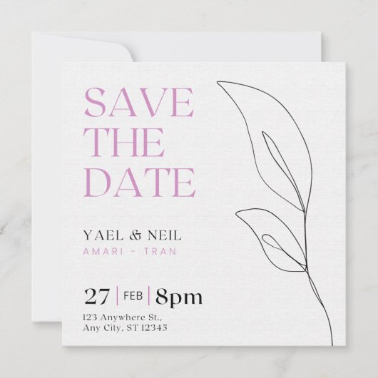 Elegante einfache Hochzeit Save the Date Einladung (Vorderseite)