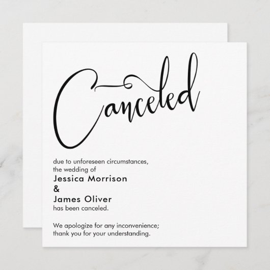 Elegante, einfache Hochzeit storniert Ankündigung (Vorne/Hinten)