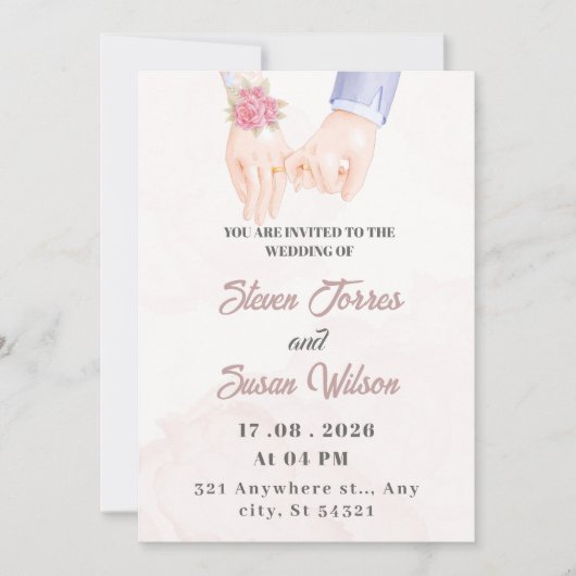 Elegante, einfache Hochzeitseinladung mit Aquarell Einladung (Vorderseite)