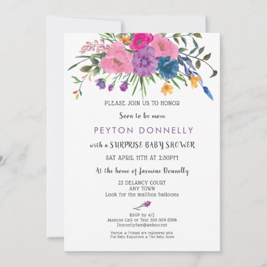 Elegante, einfache Hübsche Blütendusche Einladung (Vorderseite)