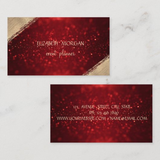 Elegante einfache Imitate Gold ,Red Glitzer Bokeh Visitenkarte (Vorne/Hinten)