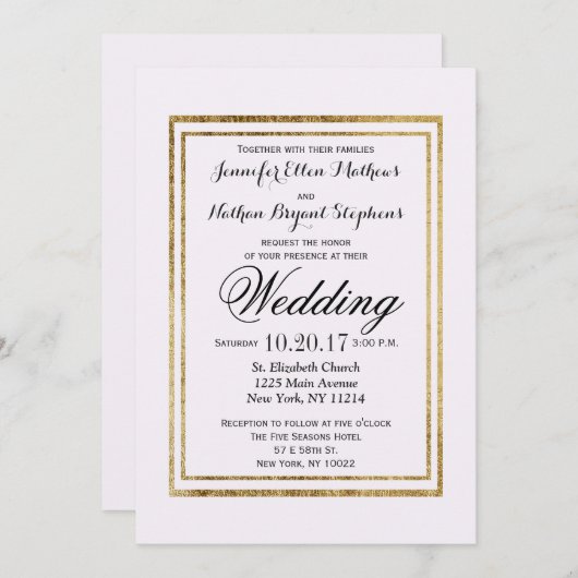 Elegante einfache Imitats Gold Kontur und Weiß Einladung (Vorne/Hinten)