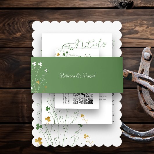Elegante, einfache Irish Kleeblatt Green Gold Wedd Einladungsbanderole