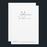 Elegante einfache kalligraphische Hochzeit Hinweiskarte<br><div class="desc">Diese elegante, einfache kalligraphische Hochzeitsratenkarte ist perfekt für eine rustikale Hochzeit. Das einfache und elegante Design zeichnet sich durch klassische und extravagante Schriftzeichen in Schwarz und Weiß aus. Diese Karten sind ideal für Hochzeiten, Brautparty, Babydusche, Graduiertenfest u.v.m. Personalisieren Sie die Karten mit den Namen der Braut und Bräutigam, den Eltern,...</div>