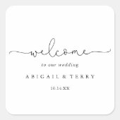 Elegante einfache kalligraphische Hochzeit Willkom Quadratischer Aufkleber (Vorderseite)