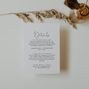 Elegante, einfache kalligraphische Hochzeitdetails Begleitkarte