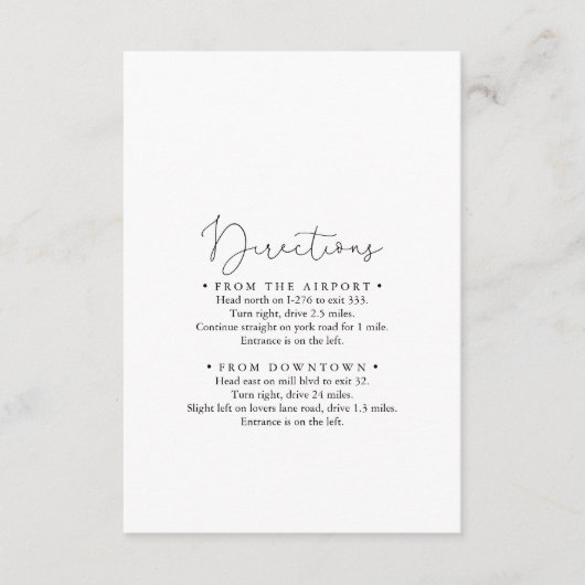 Elegante einfache kalligraphische Hochzeitsrichtun Begleitkarte (Vorderseite)