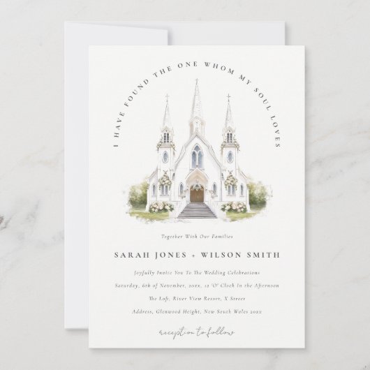 Elegante Einfache katholische Wasserfarbenkirche H Einladung (Vorderseite)