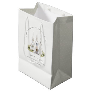 Elegante Einfache katholische Wasserfarbenkirche H Mittlere Geschenktüte