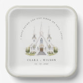 Elegante Einfache katholische Wasserfarbenkirche H Pappteller (Vorderseite)