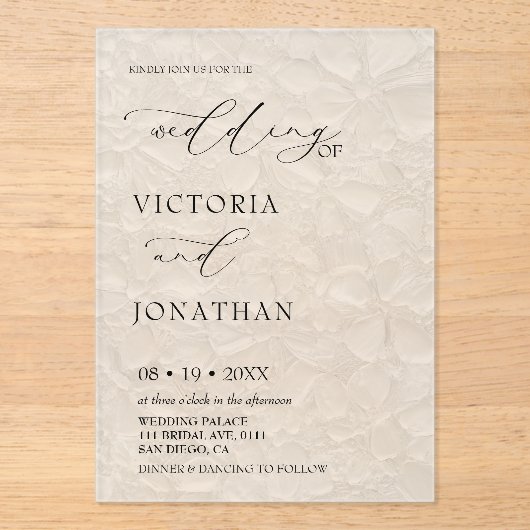 Elegante einfache klassische Hochzeit Acryleinladungen (Vorderseite)