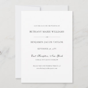 Elegante einfache klassische Schwarz-Weiß-Hochzeit Save The Date