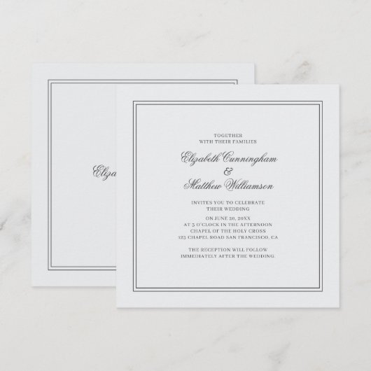 Elegante einfache klassische White Wedding Einladung (Vorne/Hinten)