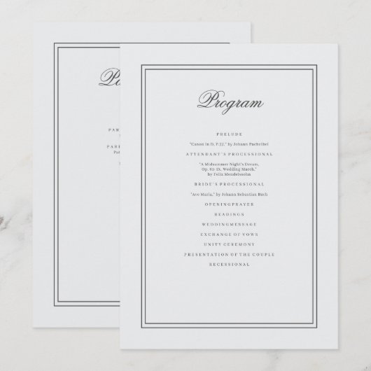 Elegante einfache klassische White Wedding Programm (Vorne/Hinten)
