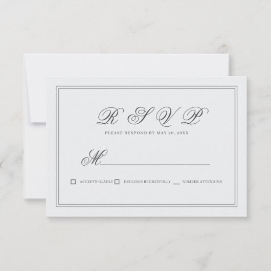 Elegante einfache klassische White Wedding RSVP Karte (Vorderseite)