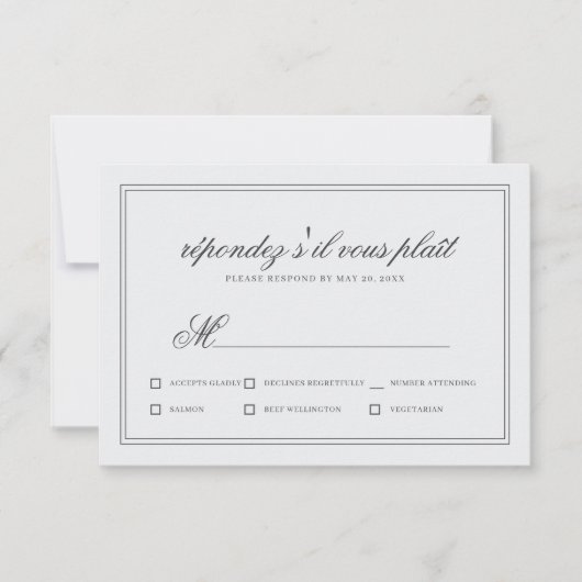 Elegante einfache klassische White Wedding RSVP Karte (Vorderseite)