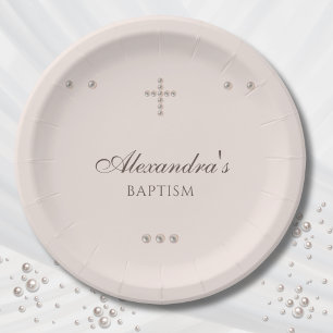 Elegante einfache Kreuz-Taufe christliche Taufe Pappteller