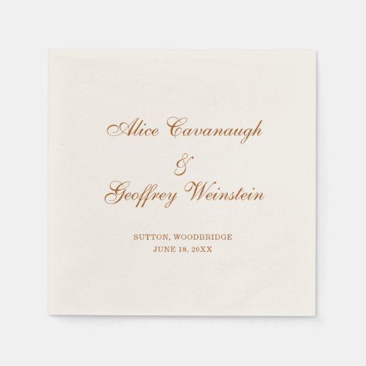 Elegante, einfache Kupfer- und Elfenbeinhochzeit Serviette (Vorderseite)