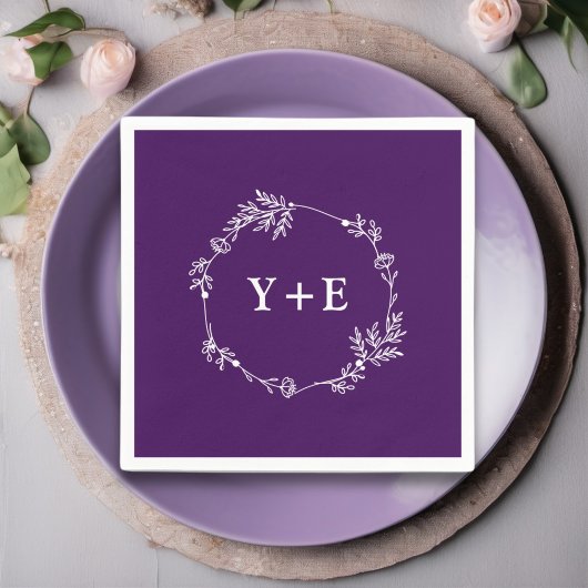 Elegante Einfache Lila Mit Monogramm Hochzeit Serviette